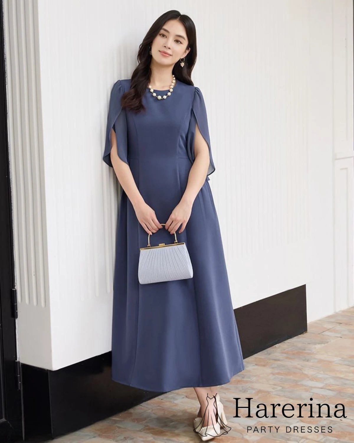 落ち感シルエットが美しい ケープスリーブロングドレス｜フォーマル