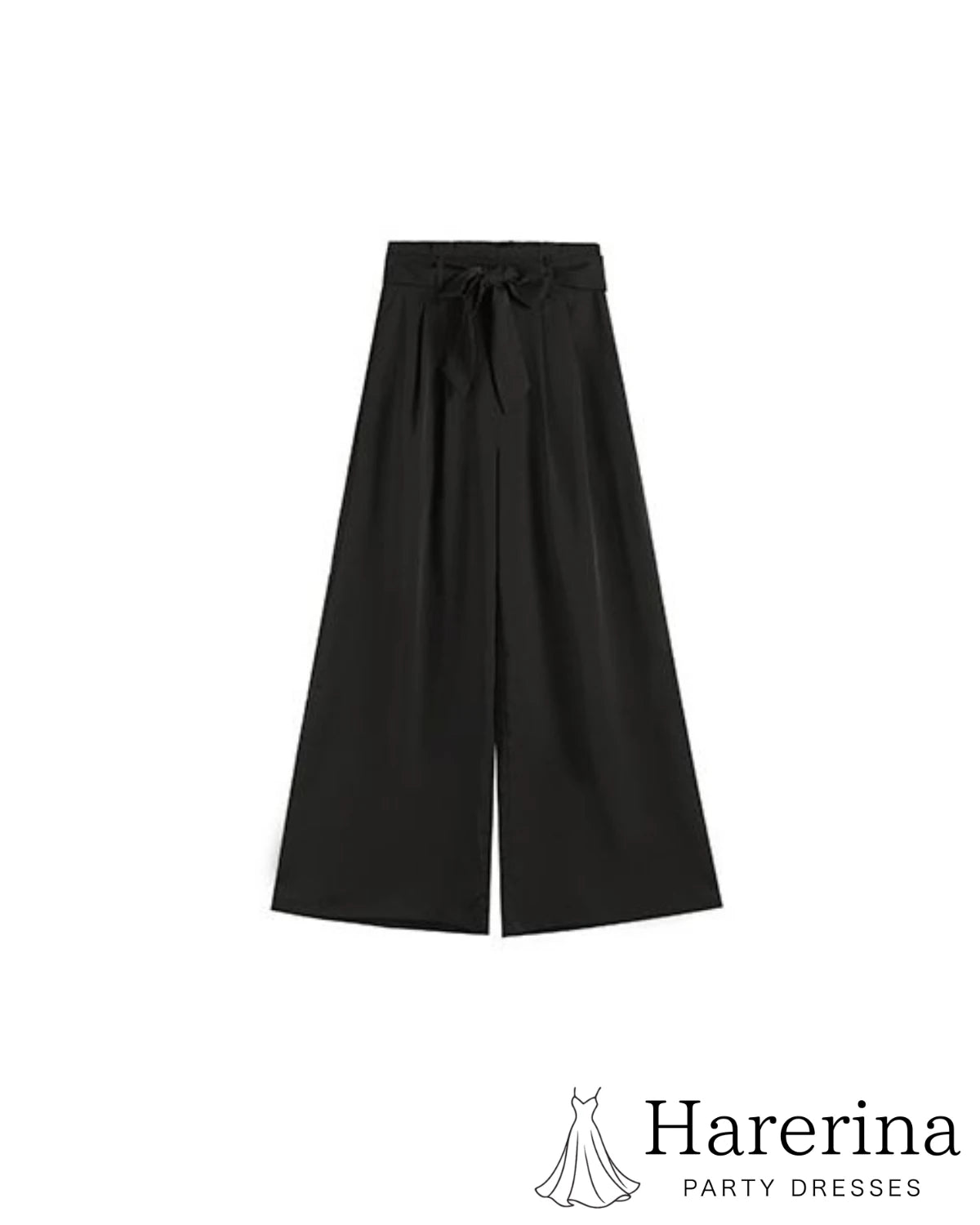 レース切替トップス×ワイドパンツのフォーマルセットアップのブラックパンツ単体デザインが分かる商品写真
