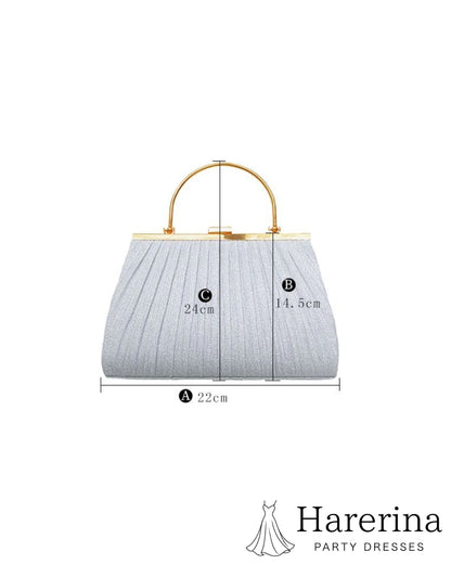 プリーツ×メタルハンドルの華やかパーティーバッグ シルバーのサイズ情報
